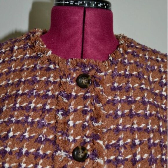 Ann Taylor Brown Cherrywood Fringe button-up Tweed Blazer/Jacket - Picture 7 of 9